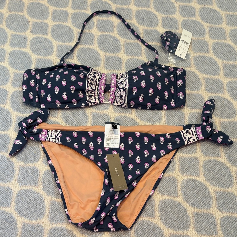 J. Crew Navy and lilac Patterned Bikini Set NWT